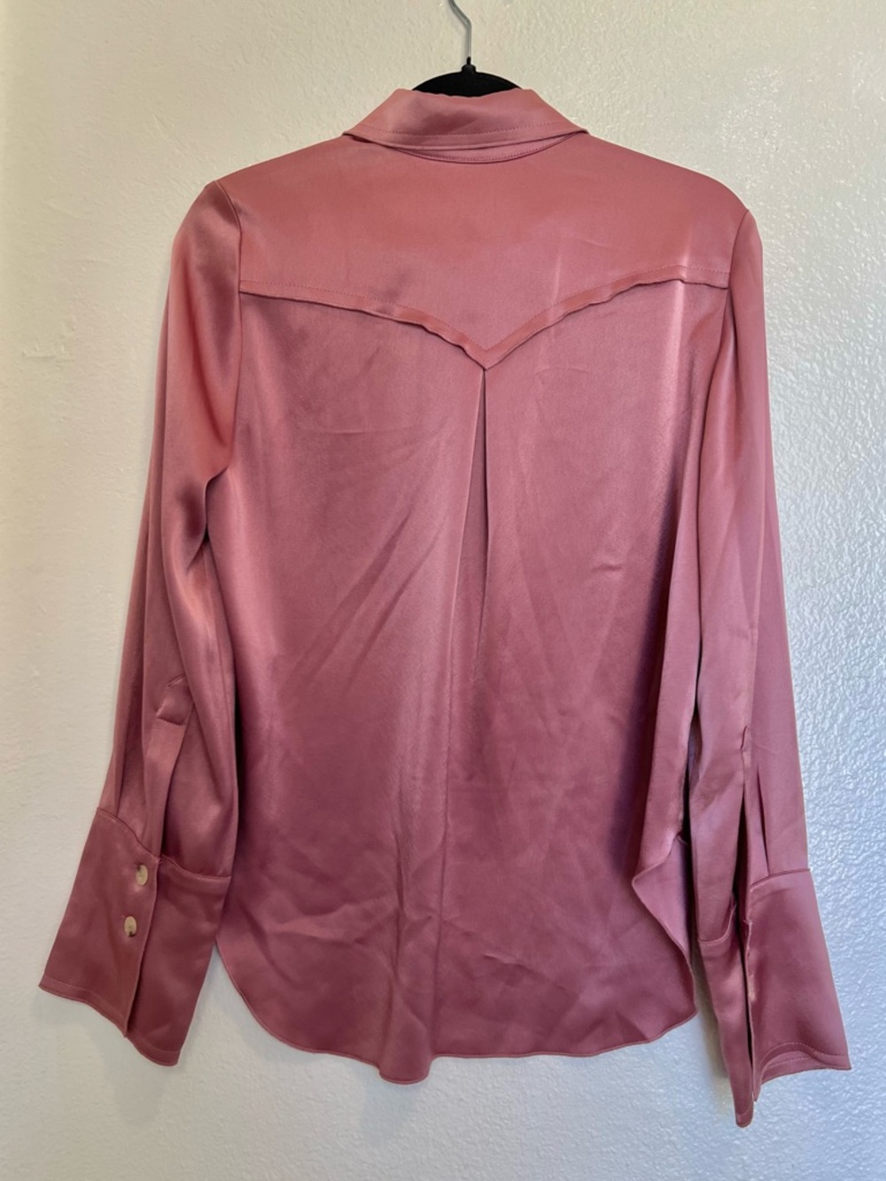 Nanushka Satin Button-Down Long Sleeve Blouse Top Rose Mauve FLAWED - Picture 5 of 7